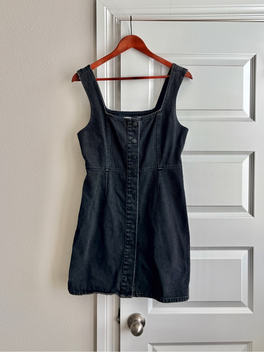 Urban Outfitters UO Black Button down Denim Mini Dress Jumper Size 10 Y2K